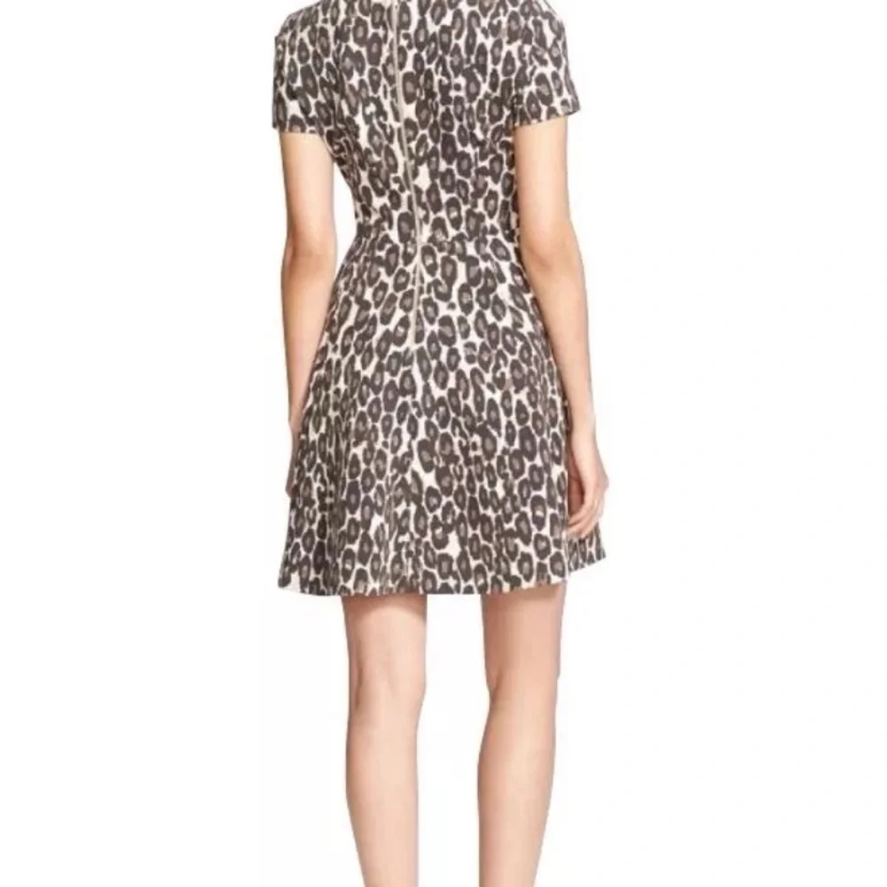 Kate Spade Short Sleeve Round Neck Autumn Leopard Knit Fit-Flare Dress Sz 4